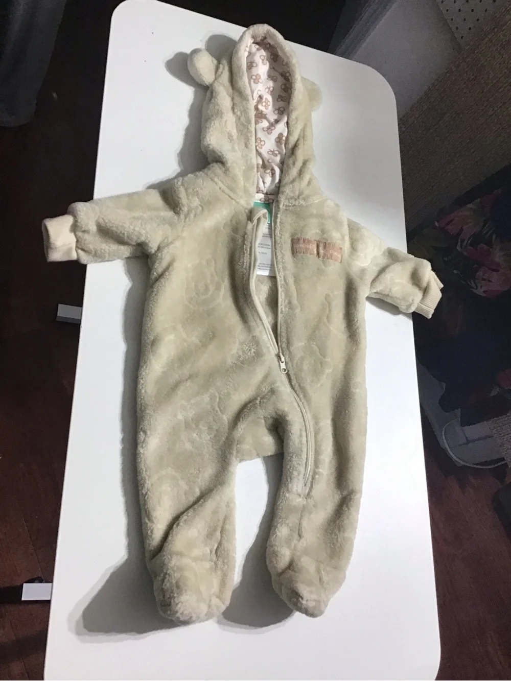 Cozy Cream Plush Baby One-Piece Hooded Romper